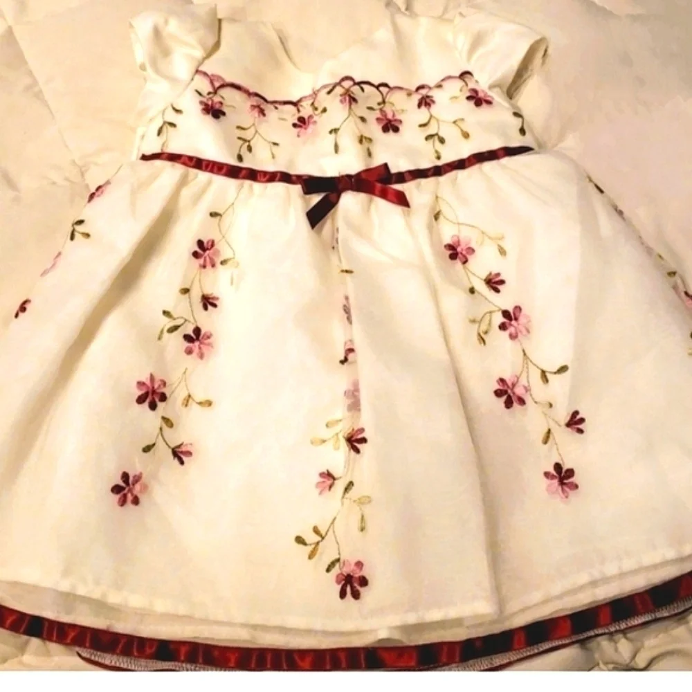 George Tulled Embroidered Dress 12mo Wht/Red - Picture 9 of 9